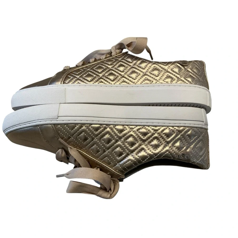 Tory Burch Marion fashion sneakers gold quilted leather size 10